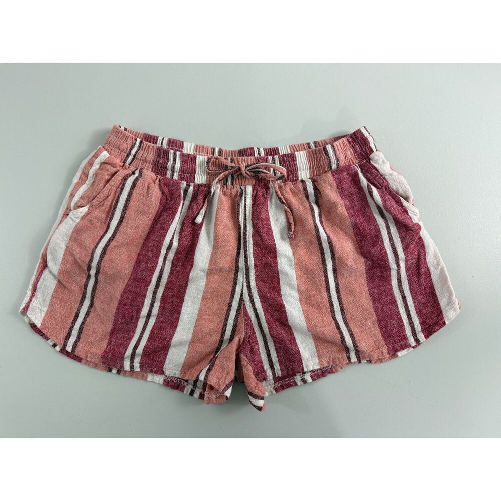 Universal Thread Linen Blend Pull on Shorts Red White Stripe Women's S Small